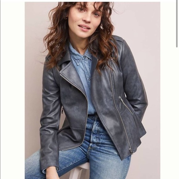 Anthropologie Jackets & Blazers - #32 ANTHROPOLOGIE l Peplum Vegan Faux Leather Moto Jacket Gray Slate XS